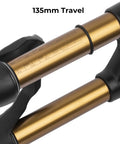 Close-up of the Beefy 20 And 24 Inch Mountain Bike Suspension Air Fork With 32mm Stanchions, showing the 135mm Travel measurement.