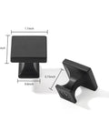 Matte Black Cabinet Knobs 30 Pack Flat Square Drawer Handles for Cabinets and Drawers Kitchen Cabinet Hardware Upgrade Easy Install No Sweat Durable Metal Pulls for Home Renovation and Office Use. Image shows detailed dimensions of matte black square knobs, made from durable metal showcasing modern design.