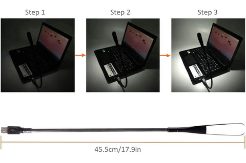 Dimmable USB Keyboard Light With Flexible Gooseneck, Mini Laptop Desk Lamp, 14 LED Beads, Three Level Brightness usage steps