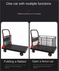 Heavy Duty Platform Cart With Folding Cage Two In One Use Convertible Hand Truck To Platform Trolley And Push Cart Dolly flatbed and cage views