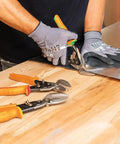 Person using Offset Straight-Cut Tin Snips for Sheet Metal, Pro-Grade Aviation Snips With Forged Blades on metal sheet