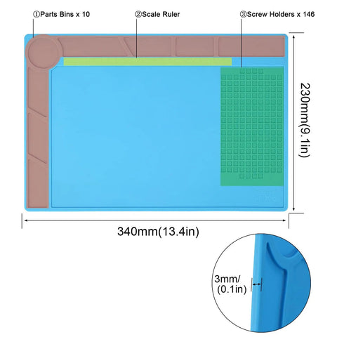 Soldering Mat Silicone Repair Mat Non Slip Heat Resistant To 932 Fahrenheit For Electronics Repair With Scale Ruler And Screw Position