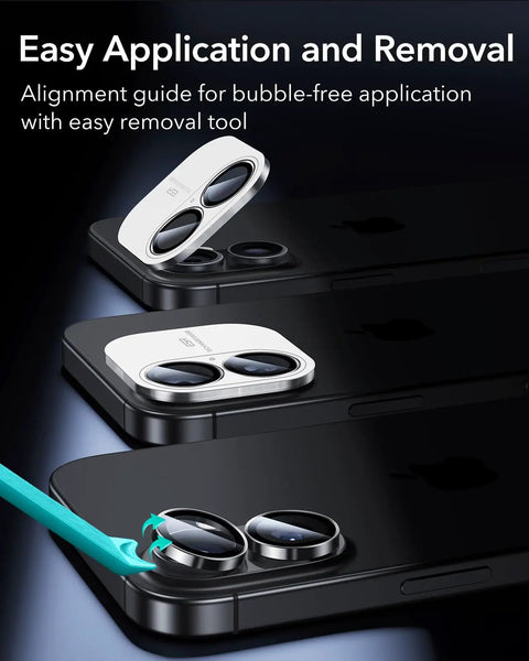 Beefed Up Camera Lens Protector for iPhone 17 16 16 Plus, Ultra Tough HD Tempered Glass, easy installation and removal tool