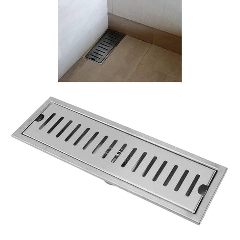 Oreilet Linear Shower Drain 12 Inch Floor Drain with Hair Catcher installed in a bathroom floor.