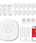 Wireless Home Security System For Homes And Small Businesses Expandable With Standalone Keypad Real Time App Alerts No Monthly Fees Alexa Compatible Door And Window Sensors Motion Detectors Remote Access Tamper Resistant Hub Diy Friendly white kit with sensors, keypad, and app
