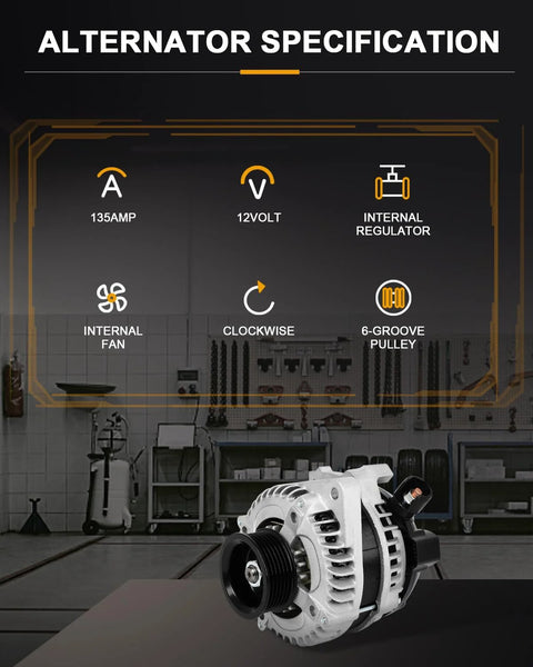 Alternator Replacement For Honda Accord 3.5L 2013 2014 2015 2016 2017 Direct Fit High Output Beefed Up Upgrade With Easy Install Reliable Charging System Heavy Duty Auto Part shown with specifications.