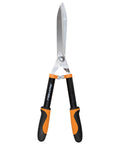 Power-Lever Hedge Shears 23-Inch With Self-Sharpening Blades For Thick Branches And Dense Hedges Lightweight 2.6 Pound Tool That Doubles Your Cutting Power For Quick Beastly Pruning, black and orange handles