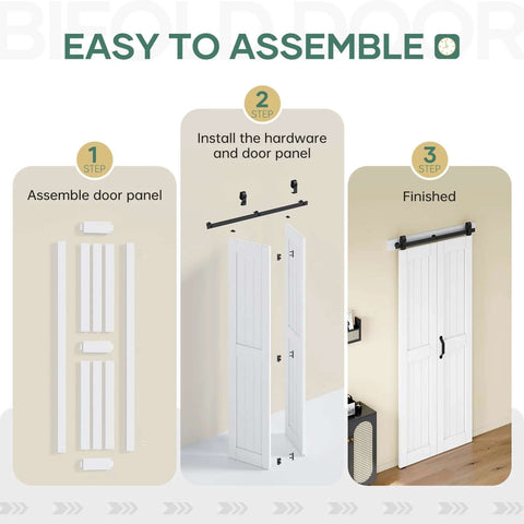 Bi Fold Barn Door 28 By 84 Inches For Closet White Waterproof Sliding Door With Hardware Kit Included installation steps