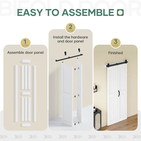 Modern White Bifold Barn Door 42X84 Inches Features A Smooth Gliding Aluminum Track And Complete Hardware Kit assembly steps