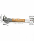 Multifunction Hive Scraper Tool With Wooden Handle for Beekeeping, stainless steel frame cleaner with measurements visible