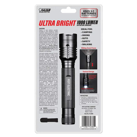 Back packaging of Beast Mode Bright Tactical LED Flashlight With Aluminum Alloy Body Zoomable Strike Bezel Adjustable Beam Focus