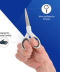 5 Inch Micro Tip Fabric Scissors With Titanium Bonded Blades For Precision Cuts In Paper And Fabric Projects shown in hand