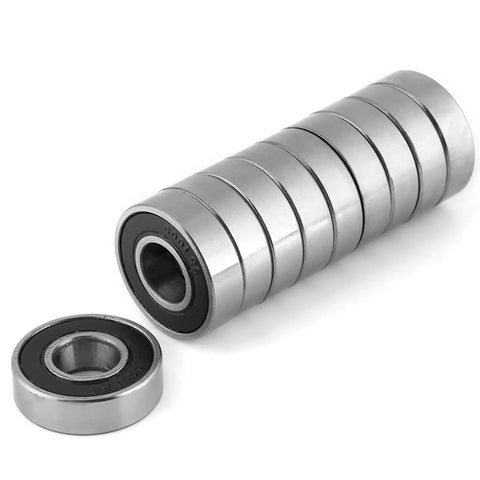 Premium 10 Pack Heavy Duty Rubber Sealed Ball Bearings 60012RS For Industrial Machines And Automotive Use With Smooth Operation Minimal Noise Super Durable 12X28X8mm Size in a stack.