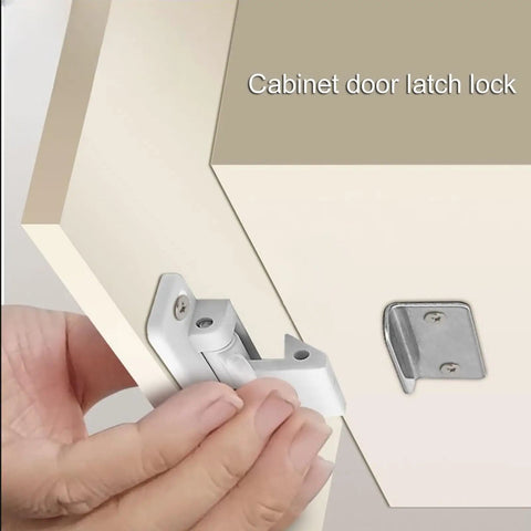Heavy Duty Magnetic Door Latch For Outdoors, Camper And RV Exterior Use being installed on cabinet edge with stainless strike plate