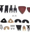 Storage Case 81-Piece Oscillating Saw Blade Kit with blades, sanding pads, and sandpapers displayed on white background.