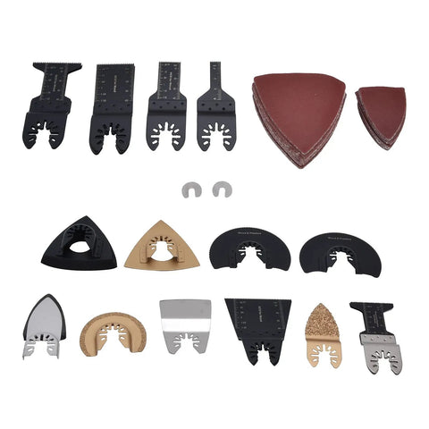 Storage Case 81-Piece Oscillating Saw Blade Kit with high carbon steel multitool blades, sanding pads, sand papers layout