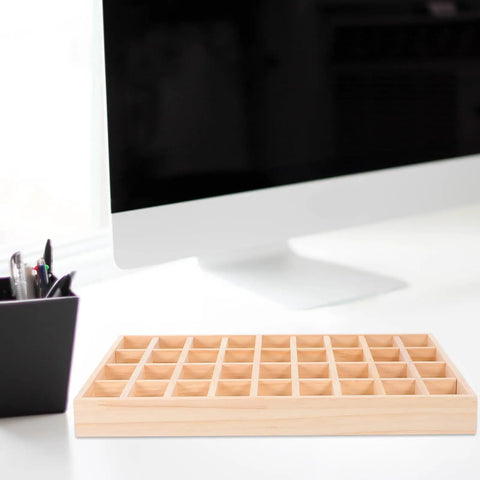 Dope Stackable Jewelry Organizer Tray Featuring Thirty Six Durable Wooden Grids For Sorting Beads Bracelets Pendants And Earrings on a desk