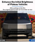 Premium 8.5 Mil TPU Paint Protection Film Precut Rear Bumper Guard For Tesla Cybertruck 2025 And 2026 shown before and after application.