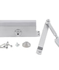 Heavy Duty Door Closer With Adjustable Speed Hydraulic Buffer For Commercial Doors 40 To 65 Kg Weight Range And 600 To 1200 Mm Width Silver Finish Smooth Operation components
