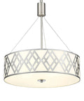18 Inch Three Light Drum Chandelier Pendant Light With Adjustable Height In Brushed Nickel Finish, Sleek Acrylic And Glass Shade