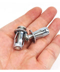 Expansion Rivet Jack Nut Kit For Hollow Walls And Drywall 35 Piece Set In M4 M5 And M6 Heavy Duty DIY Friendly Carbon Steel Construction With Petal Anchors That Expand Behind Walls For Strong Reliable Fastening And Woodworking Projects, two metal anchors in hand
