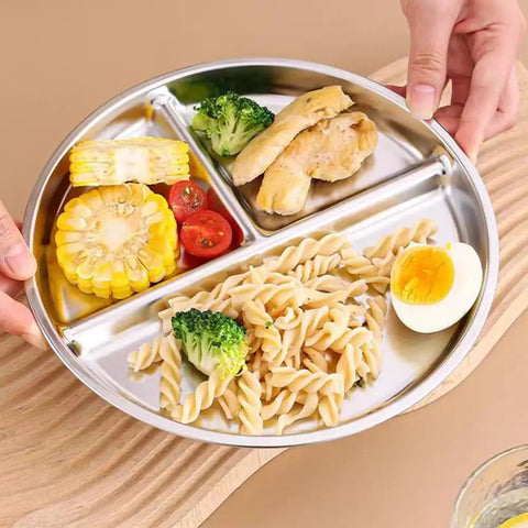 Portion Control Plates For Grownups, Stainless Steel Divided Dinner Plates For Weight Loss And Diabetic Diets with food served