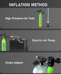 Inflation methods for Portable 0.5L Mini Scuba Tank Kit With Dual Tanks And Pump, 3000 PSI Max, Reusable Diving Gear, Green
