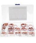 Copper Crush Washer Set 150 Pcs For Oil Drain Plug Gasket Kit With High Thermal Conductivity, Leakproof Seals, Boxed Storage, Versatile Sizes For Cars Trucks And DIYers, assorted copper washers in storage case