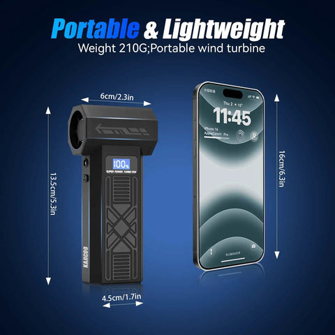 Three In One Electric Air Duster With Four Gear Adjustable Powerful Handheld Blower size comparison to smartphone, 6x13.5x4.5cm