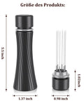 Espresso Distribution Tool With Six Plus Six Needle Set 0.4mm Espresso Stirrer Aluminum Handle shown with measurements
