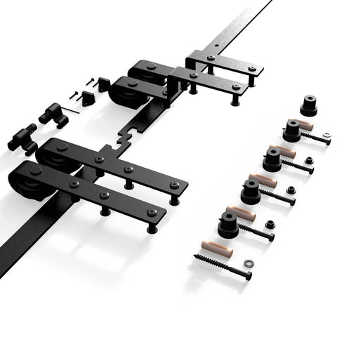 Bypass Sliding Barn Door Hardware Kit For Double Wooden Doors On One Track 6.6 Ft Rail Combination Track Mode Overlap