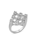Top Tier Unisex Square Mesh Ring Crafted From Rhodium Plated 925 Sterling Silver With Bold Net Grid Pattern Ring Size 6 in profile view.