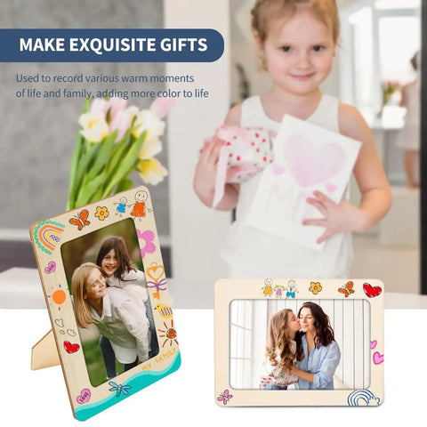 Picture Frame Painting Craft Kit For 4x6 Photos, 10 Unfinished Wooden Frames, 12 Color Pens, 4 Sheets Crystal Diamond Stickers