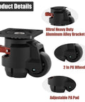 Set of 4 Heavy Duty Leveling Casters with Rock Solid Nylon Wheels and Thickened Steel Base Delivering Badass 3300 Lbs Total Load Capacity Height Adjustability for Workbenches Machinery and Heavy Furniture Rigid Support, showcasing aluminum alloy bracket and 2-inch PA wheel.