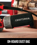 Beast 5 Inch Orbital Sander With 12000 OPM, 3 Amp Corded Hand Sander with onboard dust bag shown in a workshop.