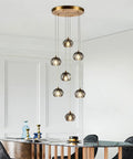 3 Light Prism Crystal Pendant Light With Smoke Finish, Triple Round Ceiling Pendant Fixture over dining room table