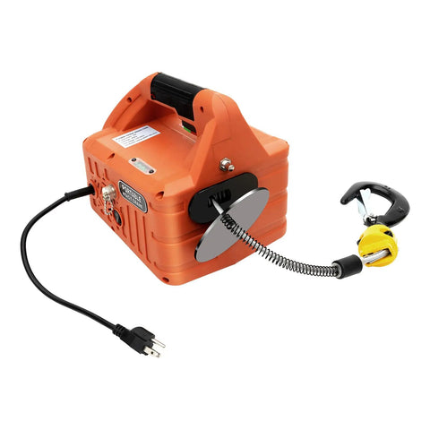 Heavy Duty Electric Hoist Winch With Wired Remote 1100 Lbs Portable Chain Hoist setup with handle and hook visible.