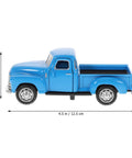 Pickup Truck Figurine Vintage Alloy Car Model Toy Sky Blue Retro Ornament For Christmas Table Centerpiece And New Year Decor Perfect Birthday Party Decor That Pops side view with dimensions