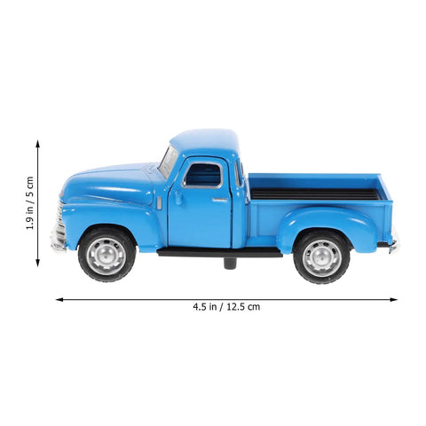 Pickup Truck Figurine Vintage Alloy Car Model Toy Sky Blue Retro Ornament For Christmas Table Centerpiece And New Year Decor Perfect Birthday Party Decor That Pops side view with dimensions