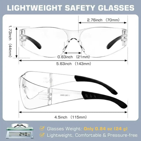Kickass Clear Safety Glasses Built Solid With Antifog Lenses And Comfortable Fit For Hardworking Crews And Daily Grind Bulk Pack Ansi Certified Protective Eyewear For The Job Site Hustle, lightweight design with clear lenses and black temples.