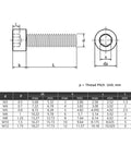 Technical diagram of Durable Nylon Hex Socket Cup Head Screws Set M3 To M10 Range Black And White Knurled Plastic Bolts dimensions.
