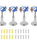 Four 304 stainless steel wall/ceiling pipe clamps for 1" pipe with base flanges, includes screws and yellow anchors