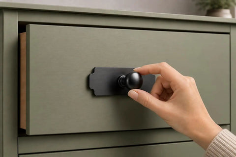 Level Up Your Home Game With These Slick Matte Black Cabinet Knobs Featuring A Heavy Duty Decorative Backplate, 1.2 inch handle.