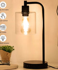 Touch Control Table Lamps Set of 2 With USB Ports And AC Outlet UL Listed 3 Way Dimmable Vintage Glass Shade Bedside Lamps display
