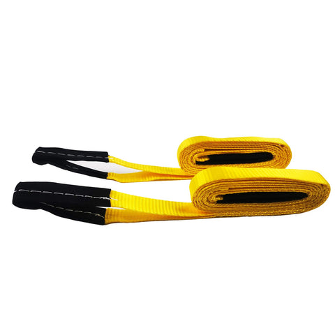 Two yellow Six Pack 1 Inch By 8 Foot Heavy Duty Lifting Slings Web Straps With Two Reinforced Loops 5000 Lb Break Strength