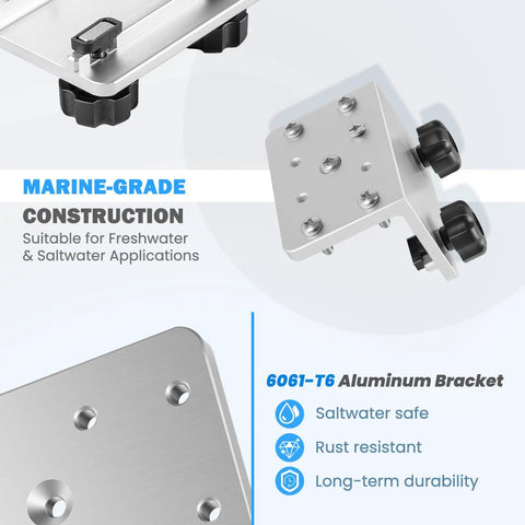 90 Degree Boat Track Mount Bracket For Versatrack, Cannon, Lund, Scotty, Ranger And More Aluminum Pre Drilled Gunnel Track Mount For Rod Holders And Marine Accessories. 6061-T6 aluminum, marine-grade
