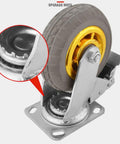 Close-up view of Heavy Duty 8 Inch Rubber Swivel Caster Wheel with gray rubber and metal assembly, ideal for furniture and commercial gear.