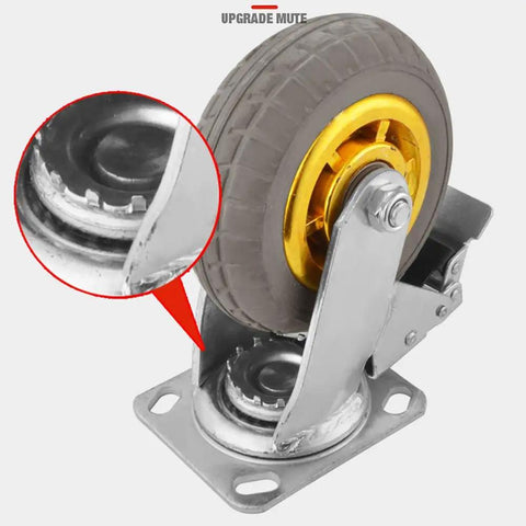 Close-up view of Heavy Duty 8 Inch Rubber Swivel Caster Wheel with gray rubber and metal assembly, ideal for furniture and commercial gear.