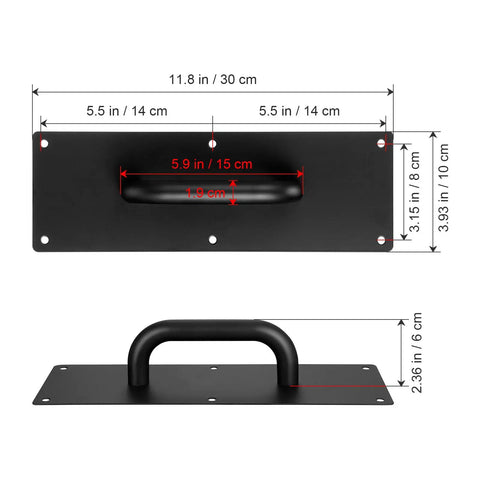 12 Inch Stainless Steel Push Pull Door Handle Set With Black Finish Including Mounting Screws Built Tough Heavy Duty Surface Mount Door Pull Plate And Push Plate Kit For Office Home Shop Warehouse Cabinets, dimensions shown