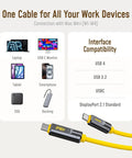 Uber Fast USB4 2.0 Cable With LED Display 6.6ft 240W PD3.1 Fast Charging 80Gbps Data Transfer Dual 8K Video For MacBook Pro iPhone Galaxy SSD Docking Yellow, yellow USB-C cable with LED display and 240W plug